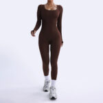 Threaded Square Collar Buttocks Slim Jumpsuit - Image 2