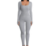 Threaded Square Collar Buttocks Slim Jumpsuit - Image 4