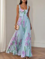 Floral Print Pleated Dress Summer A-Line Sleeveless Midi Dresses Women's Clothing - Image 2