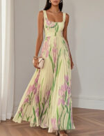 Floral Print Pleated Dress Summer A-Line Sleeveless Midi Dresses Women's Clothing - Image 5