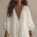 Summer Elegant Solid Dresses Womens Casual Lace Trim V Neck Flowy Maxi Dress Beach Holiday Party Maxi Dresses - Image 2