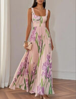Floral Print Pleated Dress Summer A-Line Sleeveless Midi Dresses Women's Clothing - Image 3