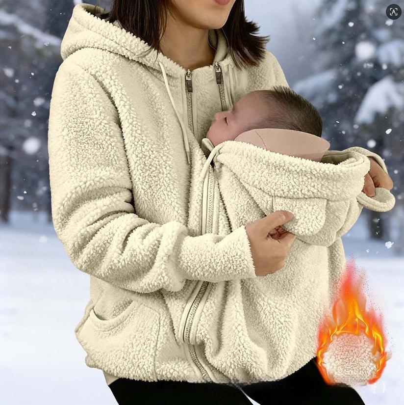 c11bd16e-67de-4662-9fad-096c1c981cd8_fine.jpeg Corduroy Hooded Sweatshirt With Baby-pocket Women's Thickened Zip-up Jacket For Parent-Child Matching Outfits - Image 1