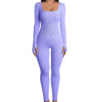 Threaded Square Collar Buttocks Slim Jumpsuit - Image 5