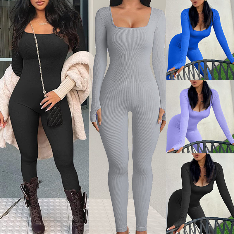 e2ea6d8b-8c40-48b7-a770-7a5cb16bb24e.jpg Threaded Square Collar Buttocks Slim Jumpsuit - Image 1