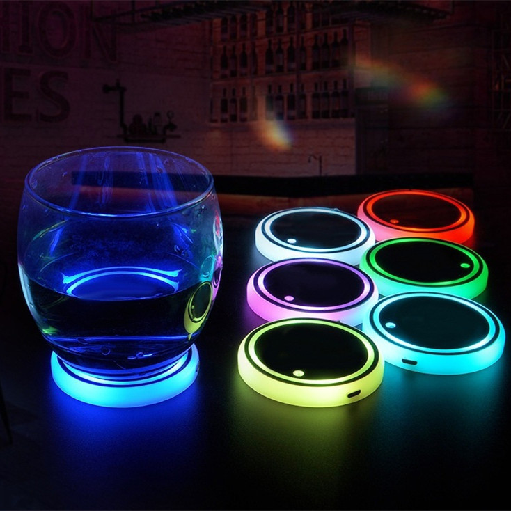 f0bbebdc-a065-46fe-b5c4-0043bbe499b0.jpg Colorful Cup Holder LED Light-up Coaster Solar & USB Charging Non-slip Coaster Ambient Light For Car Automatically - Image 1