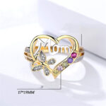 Mother's Day Gift Hollow Heart English Letter Love Mom Rhinestone Butterfly Finger Ring Jewelry Gift - Image 3