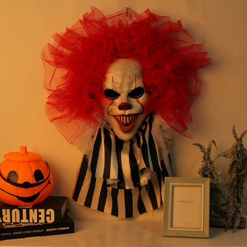 17d35786-e4ec-479d-9dc9-8e096816bfae.jpg Halloween Horror Clown Wreath Door Hanging Wreath Decoration Wall Hanging Clown Ghost Festival Halloween Party Supplies Home Decor - Image 1