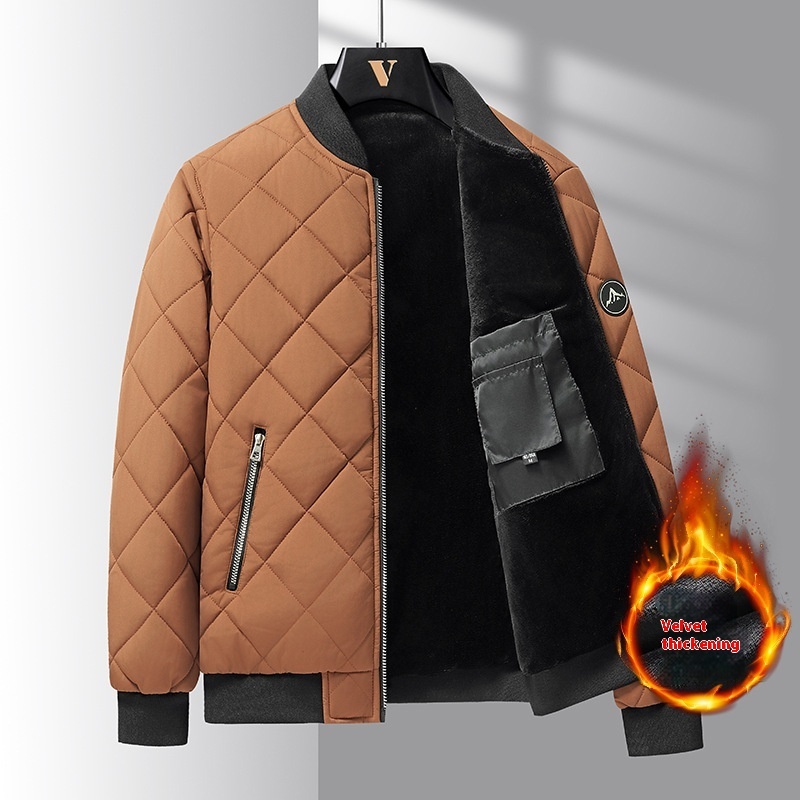 1844319314350706688.jpg Fashion Rhombic-sewing Design Cotton Coat Winter Warm Thickened Baseball Jacket Casual Solid Color Outwear Clothing For Men - Image 1