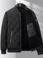 Fashion Rhombic-sewing Design Cotton Coat Winter Warm Thickened Baseball Jacket Casual Solid Color Outwear Clothing For Men - Image 6