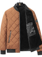 Fashion Rhombic-sewing Design Cotton Coat Winter Warm Thickened Baseball Jacket Casual Solid Color Outwear Clothing For Men - Image 2