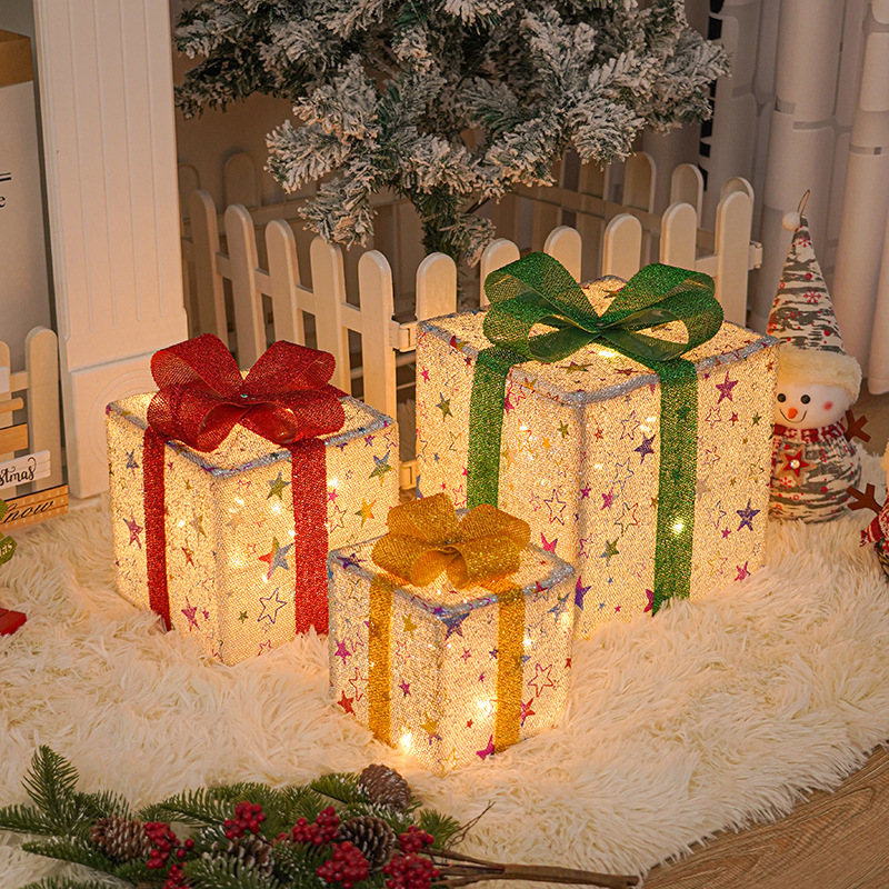 2836a358-d98b-4f1f-bada-a004c73fc2f4.jpg Lighted Up Outdoor Christmas Decorations Luminous Christmas Gift Box With Bow For Holiday Christmas Tree Home Yard Decor - Image 1