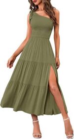 New Summer Fashion Women's One-shoulder Pleated Layered Hem Split Dress - Image 3