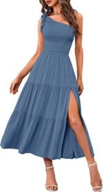 New Summer Fashion Women's One-shoulder Pleated Layered Hem Split Dress - Image 6