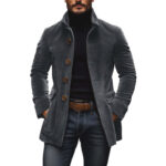 Men's Jacket Winter Stand Collar Button-up Coat Casual Blazer Outerwear Clothing - Image 3