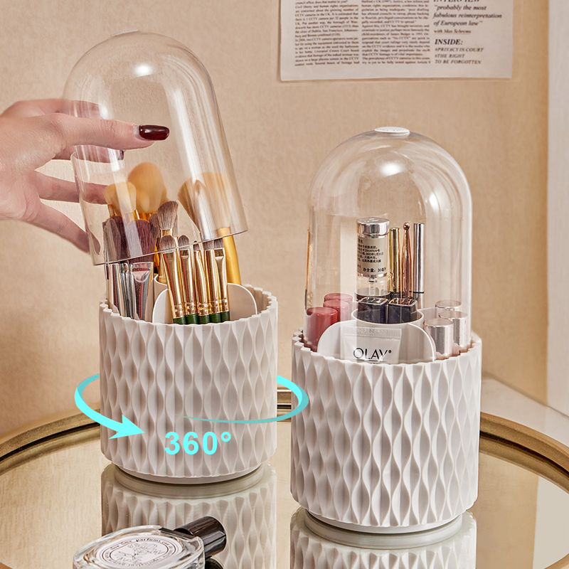3a959a24-d533-4ec7-8169-bdd732243345.jpg 360 Rotating Large Capacity Transparent Makeup Brush Storage Pen Holder Acrylic Dust With Lid Desktop Cosmetic Storage Box - Image 1