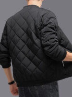 Fashion Rhombic-sewing Design Cotton Coat Winter Warm Thickened Baseball Jacket Casual Solid Color Outwear Clothing For Men - Image 4