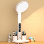 LED Clock Table Lamp USB Chargeable Dimmable Desk Lamp Plug-in LED Fan Light Foldable Eye Protection Reading Night Light - Image 2