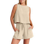Women's Set Summer Sleeveless Tops And Drawstring Shorts Fashion Suit 2pcs - Image 3