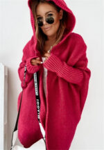 Fashion Bat Sleeve Hooded Cardigan Oversized Loose Temperament Solid Color Sweater Womens Clothing - Image 4