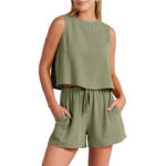 Women's Set Summer Sleeveless Tops And Drawstring Shorts Fashion Suit 2pcs - Image 4