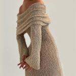 New One-shoulder Knitted Long-sleeved Dress Sexy Beach Holiday Long Dresses Womens Clothing - Image 3