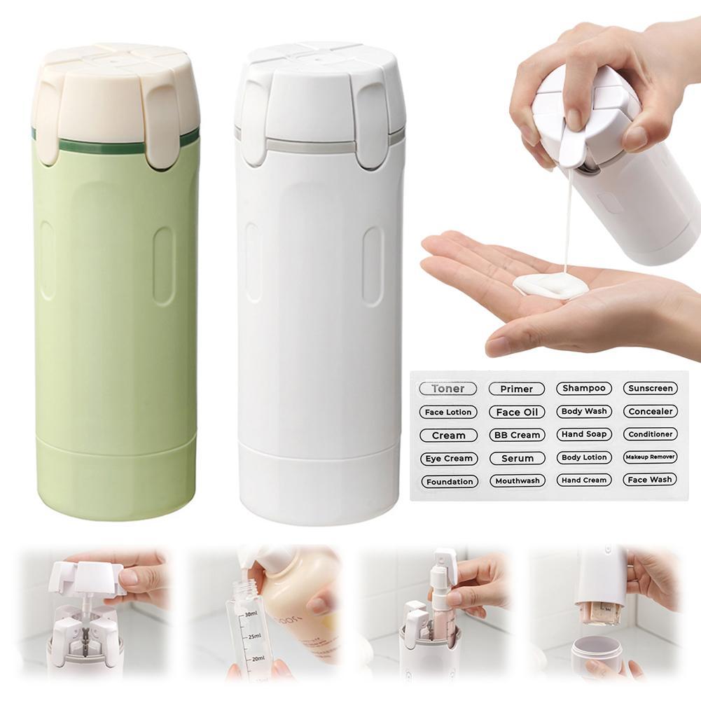 8390b5b1-4a29-4b5e-bf56-7b0c0b8f5781-1.jpg 4 In 1 Travel Dispenser Portable Travel Bottles Leak Proof Leakproof Travel Container For Perfume Shampoo Conditioner Lotion - Image 1