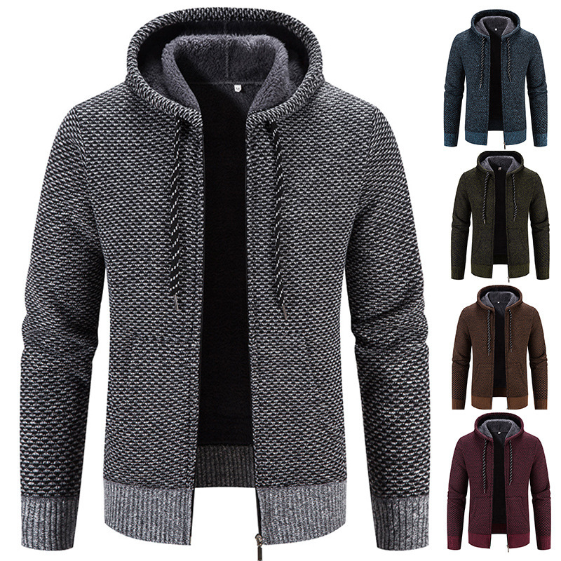 8c028c71-30d9-48c3-9744-4ba589d1e262-2.jpg Winter Coat Zipper Closure Solid Color Long Sleeves Drawstring With Hat Keep Warm Casual Thicken Plush Sweater Coat For Daily - Image 1