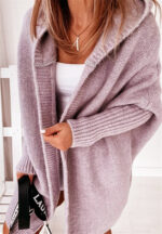 Fashion Bat Sleeve Hooded Cardigan Oversized Loose Temperament Solid Color Sweater Womens Clothing - Image 5
