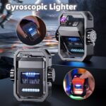 New Pulse Lighter Double Arc Outdoor Windproof Type-C Charging Electric Lighter Mechanical Alloy Rotary Gyroscope Decompression Tool