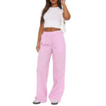 Fashion Y2K Striped Straight Trousers Summer Elastic High Waist Wide Leg Pants For Women - Image 2
