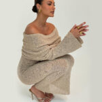 New One-shoulder Knitted Long-sleeved Dress Sexy Beach Holiday Long Dresses Womens Clothing - Image 7