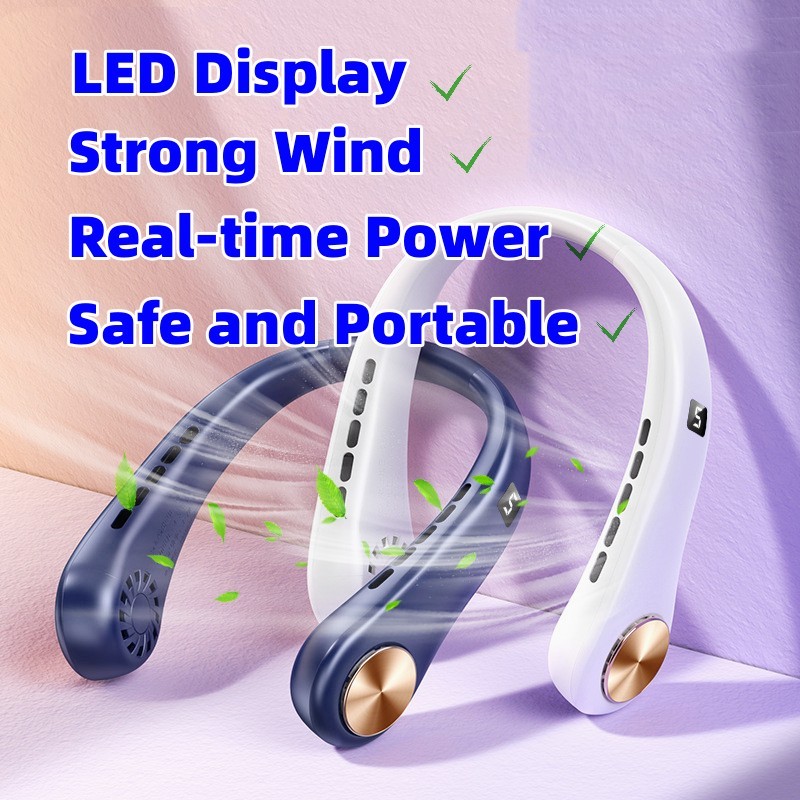 ae5cb8d4-54d6-48f6-82e3-ded2b6803d1a.jpg New Mini Neck Fan Portable Bladeless Hanging Neck Rechargeable Air Cooler Mini Summer Sports Fans - Image 1