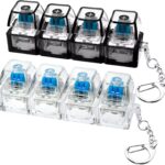 4Keys Mechanical Keyboard Electronic Luminous Transparent Crystal Height Pressure Reduction Finger Button Anti Stress Keycap Toy Schoolbag Pendant Keychain Decompression Clicker Gadget Gift