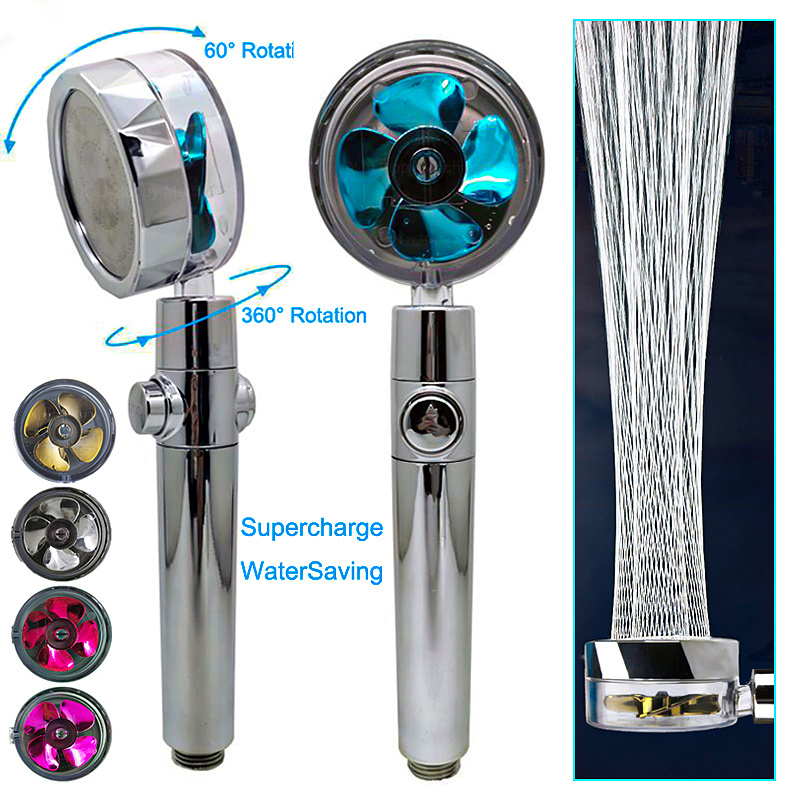 b0b0e93f-1db2-4479-b180-4a0c83f07e07.jpg Shower Head Water Saving Flow 360 Degrees Rotating With Small Fan ABS Rain High Pressure Spray Nozzle Bathroom Accessories - Image 1
