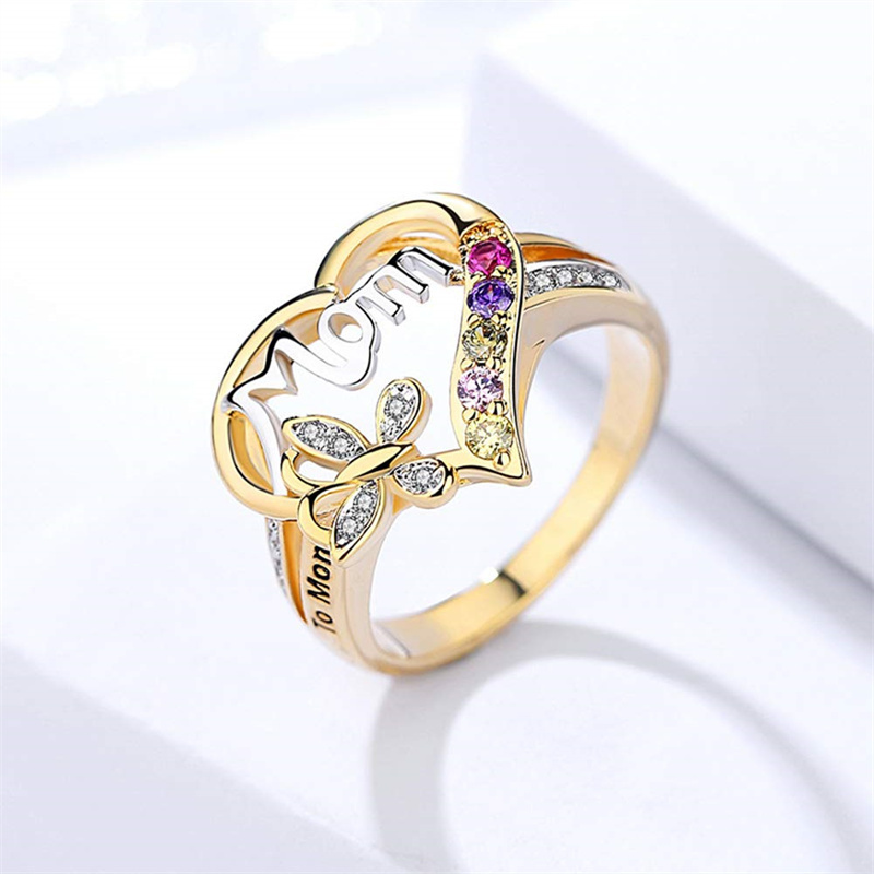 c05c0b8b-b0d9-440e-af19-cf6ee0ab092f.jpg Mother's Day Gift Hollow Heart English Letter Love Mom Rhinestone Butterfly Finger Ring Jewelry Gift - Image 1