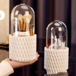 360 Rotating Large Capacity Transparent Makeup Brush Storage Pen Holder Acrylic Dust With Lid Desktop Cosmetic Storage Box - Image 5
