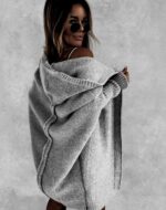 Fashion Bat Sleeve Hooded Cardigan Oversized Loose Temperament Solid Color Sweater Womens Clothing - Image 6