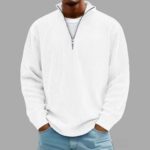 Corduroy Zipper Stand Collar Sweatshirt Fashion Warm Solid Color Long Sleeve Top Men's Casual Polo Shirt Clothing - Image 2