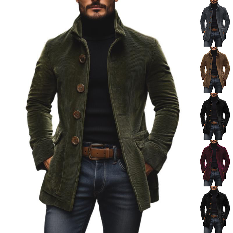 e6c77790-c896-490a-ab9d-b770ffc8b50c.jpg Men's Jacket Winter Stand Collar Button-up Coat Casual Blazer Outerwear Clothing - Image 1