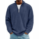 Corduroy Zipper Stand Collar Sweatshirt Fashion Warm Solid Color Long Sleeve Top Men's Casual Polo Shirt Clothing - Image 3
