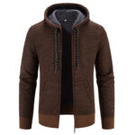 Winter Coat Zipper Closure Solid Color Long Sleeves Drawstring With Hat Keep Warm Casual Thicken Plush Sweater Coat For Daily - Image 5
