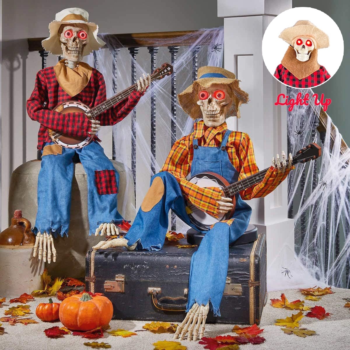 ee884353-655d-4a31-bc48-5e97139c731d-1.jpg Halloween Luminous Skull Skeleton Decoration Guitarist Skeletons With Light Up Eye Horror Glowing Skeleton For Halloween Party Decor - Image 1
