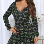 Halloween Printed Jumpsuit Long Sleeve Home Pajamas Casual Trousers Women's Cos Clothing - Image 2