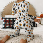 Halloween Printed Jumpsuit Long Sleeve Home Pajamas Casual Trousers Women's Cos Clothing - Image 3