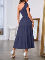 New Summer Fashion Women's One-shoulder Pleated Layered Hem Split Dress - Image 2