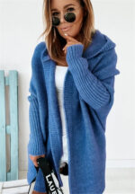 Fashion Bat Sleeve Hooded Cardigan Oversized Loose Temperament Solid Color Sweater Womens Clothing - Image 3