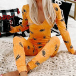 Halloween Printed Jumpsuit Long Sleeve Home Pajamas Casual Trousers Women's Cos Clothing - Image 5